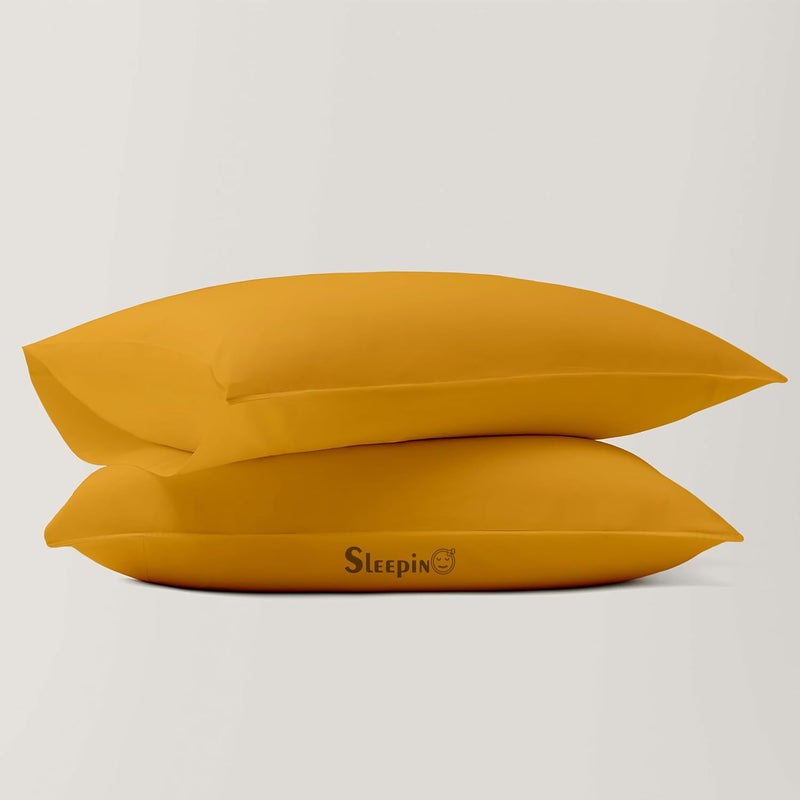 SLEEPINO Luxury Egyptian Cotton Pillow Cover Set Super Soft Breathable Hypoallergenic Pillow case Set of 2 20x36 Inch 100 Cotton Machine Washable Pillow Cover Set Gold - Image 1