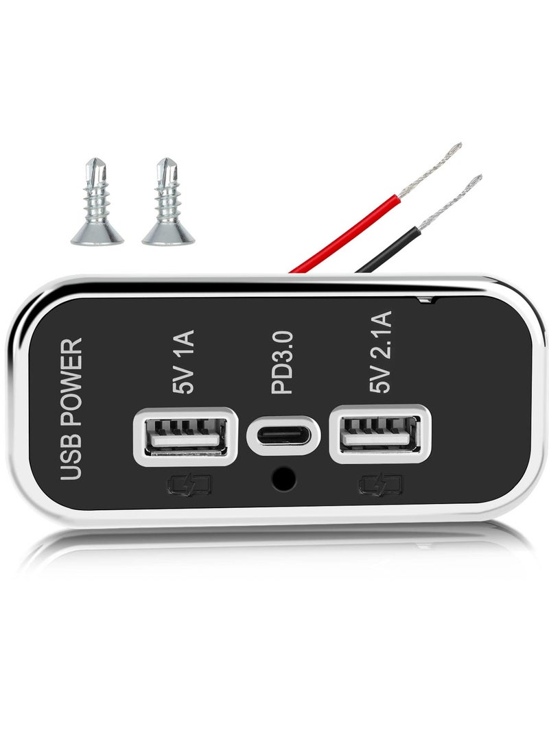 Excefore Fast Charging 3 Ports 12V USB Outlet, Dual USB A Port 3.1A, Type C Port PD QC 3.0, Adapter for RV Marine Motorcycle Truck Golf Cart, Phone 14 13 12, S22 S21 S20 - Image 1