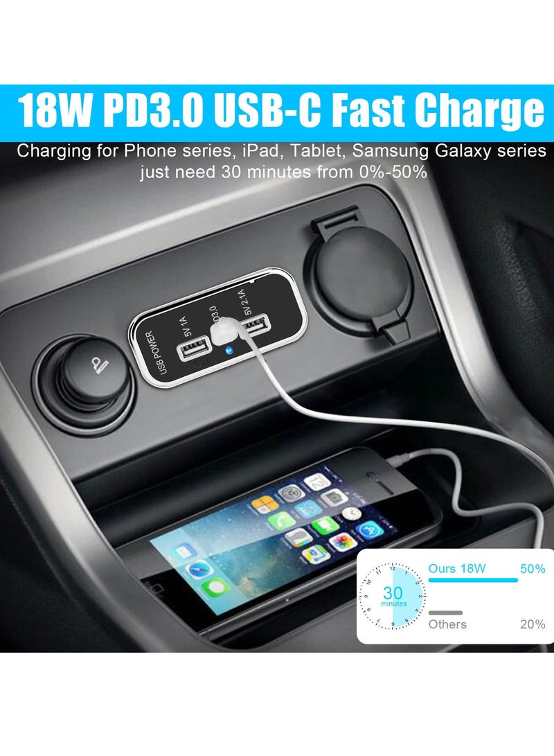 Excefore Fast Charging 3 Ports 12V USB Outlet, Dual USB A Port 3.1A, Type C Port PD QC 3.0, Adapter for RV Marine Motorcycle Truck Golf Cart, Phone 14 13 12, S22 S21 S20 - Image 3