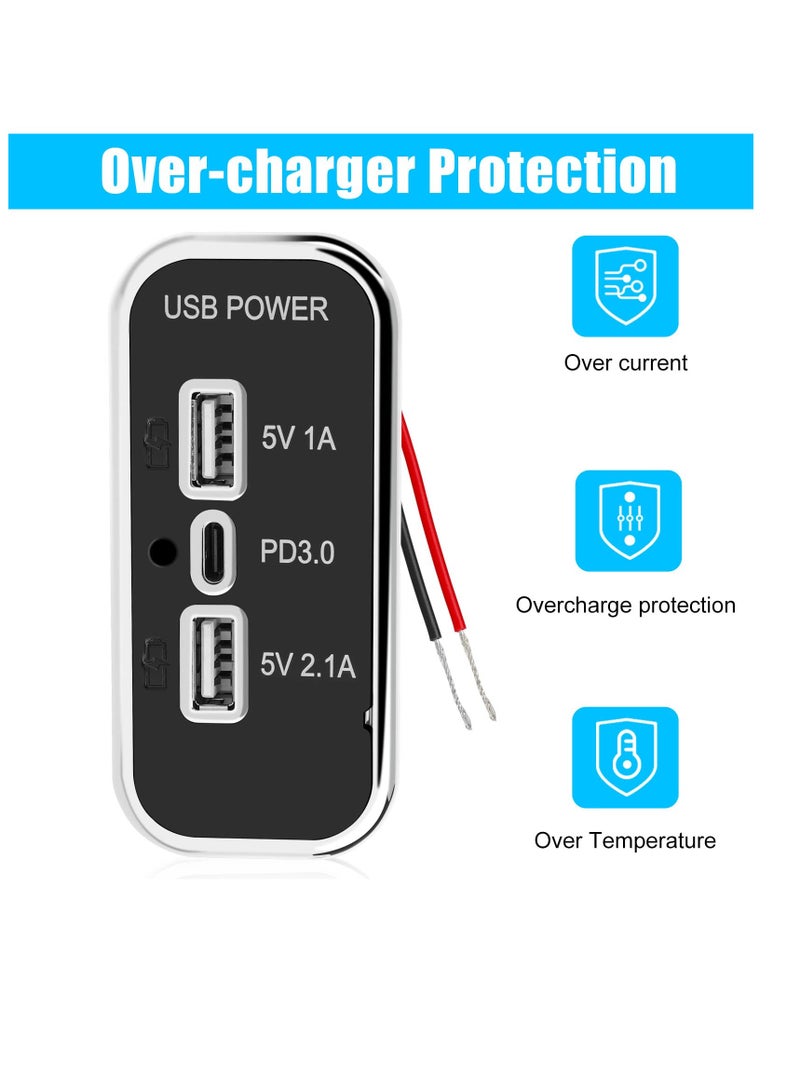 Excefore Fast Charging 3 Ports 12V USB Outlet, Dual USB A Port 3.1A, Type C Port PD QC 3.0, Adapter for RV Marine Motorcycle Truck Golf Cart, Phone 14 13 12, S22 S21 S20 - Image 2