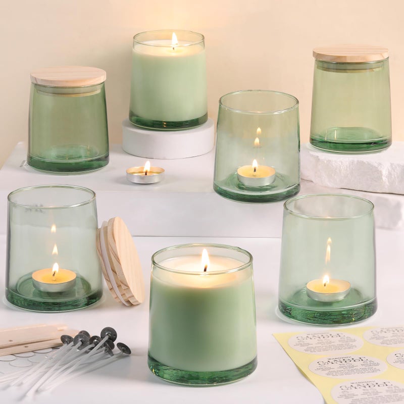 DARJEN 12 Pack Green Candle Jars for Making Candles- 9 OZ Empty Glass Candle Making Jars with Making Kits, Candle Making Supplies Candle Containers for Home DIY & GIFS - Image 1