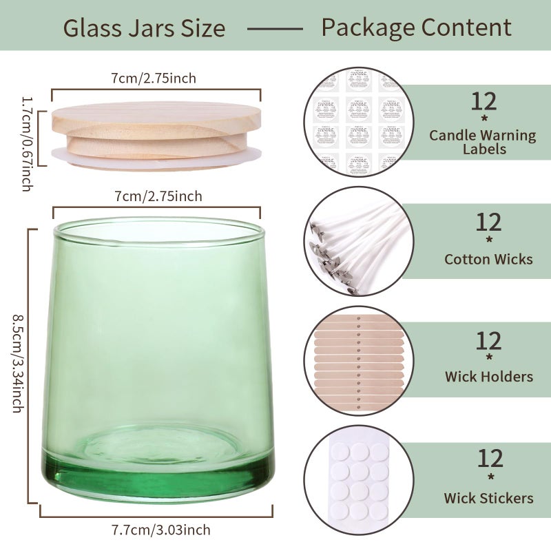 DARJEN 12 Pack Green Candle Jars for Making Candles- 9 OZ Empty Glass Candle Making Jars with Making Kits, Candle Making Supplies Candle Containers for Home DIY & GIFS - Image 2