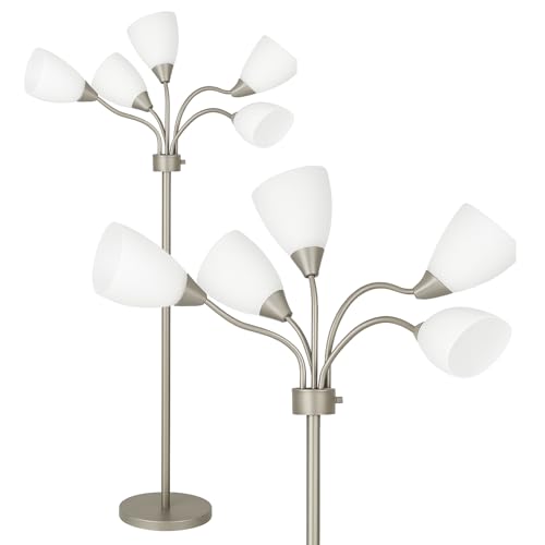 LIGHTACCENTS Medusa 5-Light Floor Lamp for Bedroom – Multi-Head Standing Lamp with 5 White Acrylic Shades, Silver Spider Lamp, Bright Floor Lamp for Bedroom, Living Room, Office - Image 1