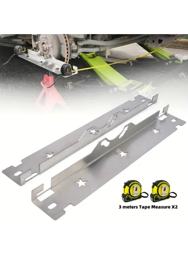 1 Pair Of Wheel Positioning Tools With 2 Tape Measures 3M Stainless Steel Alignment Plate Heavy Duty Front Tie Rod Repair Precision Balance Upgrade Easy Wall Mount Storage Silvery - Image 1