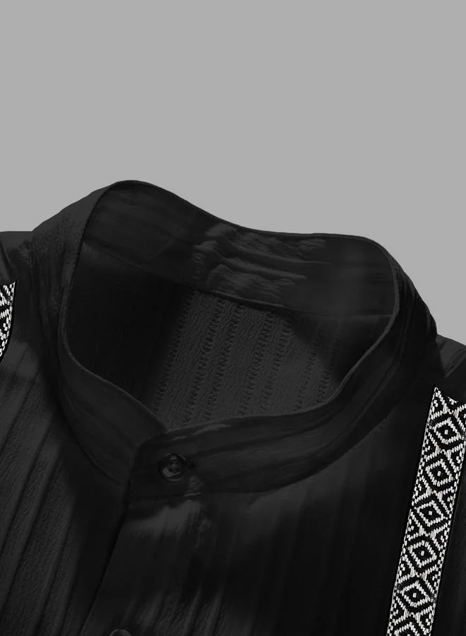 Take Two Black Men Black Jacquard Stand Collar Short Sleeve Button Front Shirt and Pants Co-Ords for Men | Best Price UAE