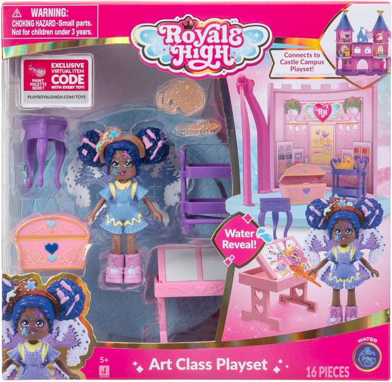 رويال هاي Royale High Art Class Playset - 1 دمية، 6 إكسسوارات - 1 كشف ماء مفاجئ - يناسب داخل مجموعة القلعة - رمز العنصر الافتراضي مضمن - الأعمار 5+ - Image 3