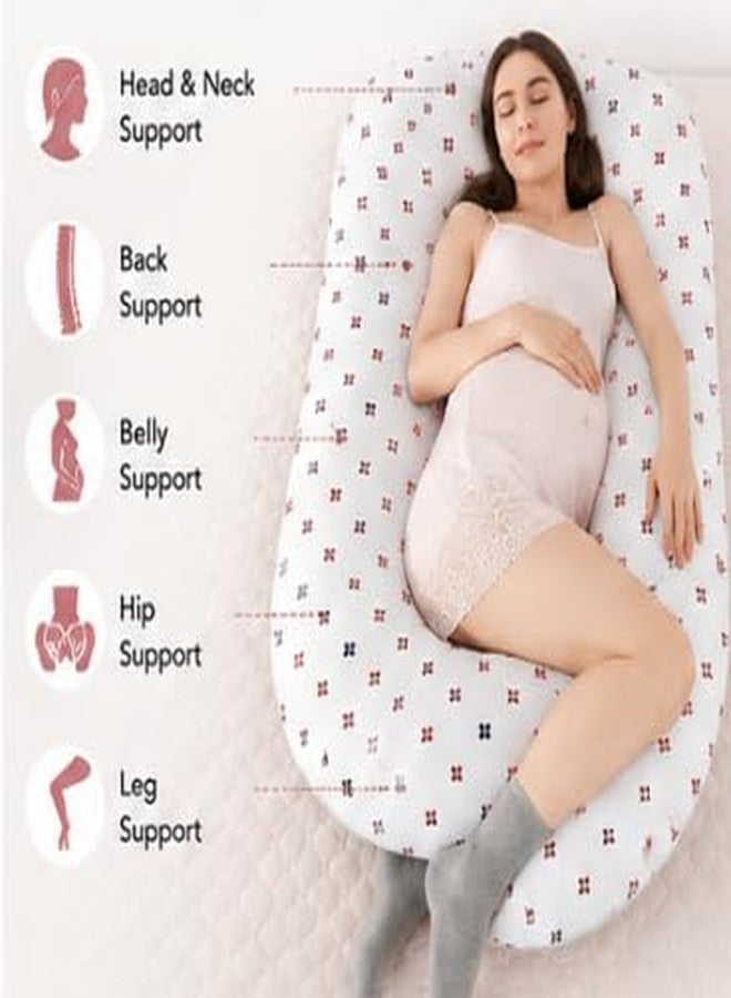 Pexmoon Pillow وسادة بيكسمون بيلو مامي بريميوم لكامل الجسم على شكل حرف G، وسادة حمل/رضاعة/إرضاع للنساء الحوامل مصنوعة من القطن بنسبة 100% مع غطاء بسحاب (زهرة صغيرة وردية مطبوعة باللون الأبيض) - Image 2