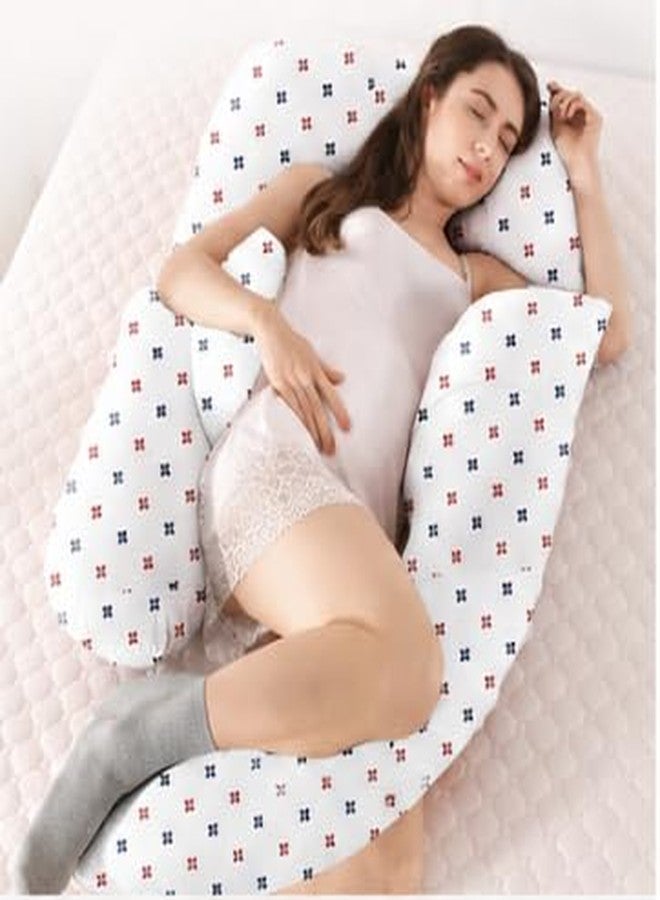 Pexmoon Pillow وسادة بيكسمون بيلو مامي بريميوم لكامل الجسم على شكل حرف G، وسادة حمل/رضاعة/إرضاع للنساء الحوامل مصنوعة من القطن بنسبة 100% مع غطاء بسحاب (زهرة صغيرة وردية مطبوعة باللون الأبيض) - Image 1