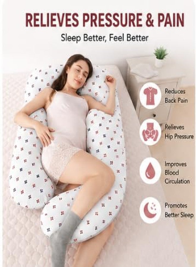 Pexmoon Pillow وسادة بيكسمون بيلو مامي بريميوم لكامل الجسم على شكل حرف G، وسادة حمل/رضاعة/إرضاع للنساء الحوامل مصنوعة من القطن بنسبة 100% مع غطاء بسحاب (زهرة صغيرة وردية مطبوعة باللون الأبيض) - Image 3