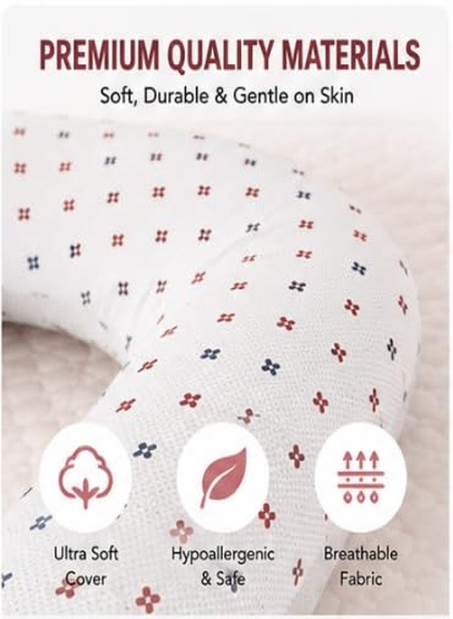 Pexmoon Pillow وسادة بيكسمون بيلو مامي بريميوم لكامل الجسم على شكل حرف G، وسادة حمل/رضاعة/إرضاع للنساء الحوامل مصنوعة من القطن بنسبة 100% مع غطاء بسحاب (زهرة صغيرة وردية مطبوعة باللون الأبيض) - Image 4