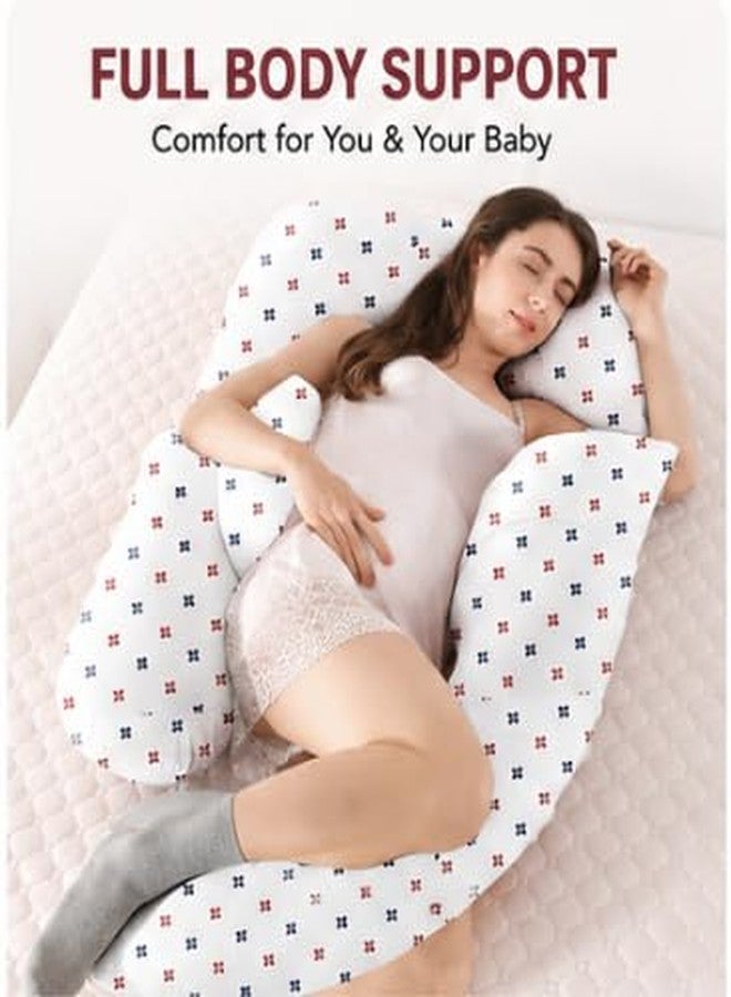 Pexmoon Pillow وسادة بيكسمون بيلو مامي بريميوم لكامل الجسم على شكل حرف G، وسادة حمل/رضاعة/إرضاع للنساء الحوامل مصنوعة من القطن بنسبة 100% مع غطاء بسحاب (زهرة صغيرة وردية مطبوعة باللون الأبيض) - Image 5