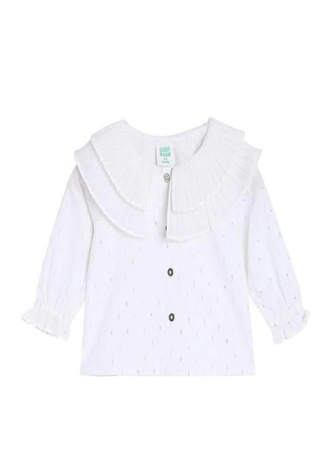 miniklub Baby Round Neck Full Sleeve Woven Cotton White Color Top (3-6M) - Image 1