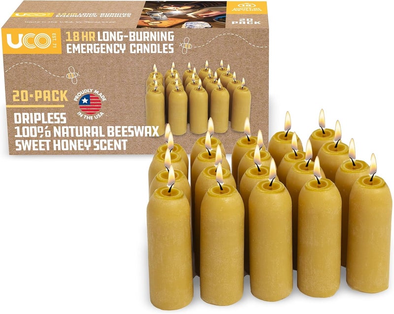 UCO 12-Hour Natural Beeswax Long-Burning Candles for Candle Lanterns and Emergency Preparedness, Made in USA - Image 1