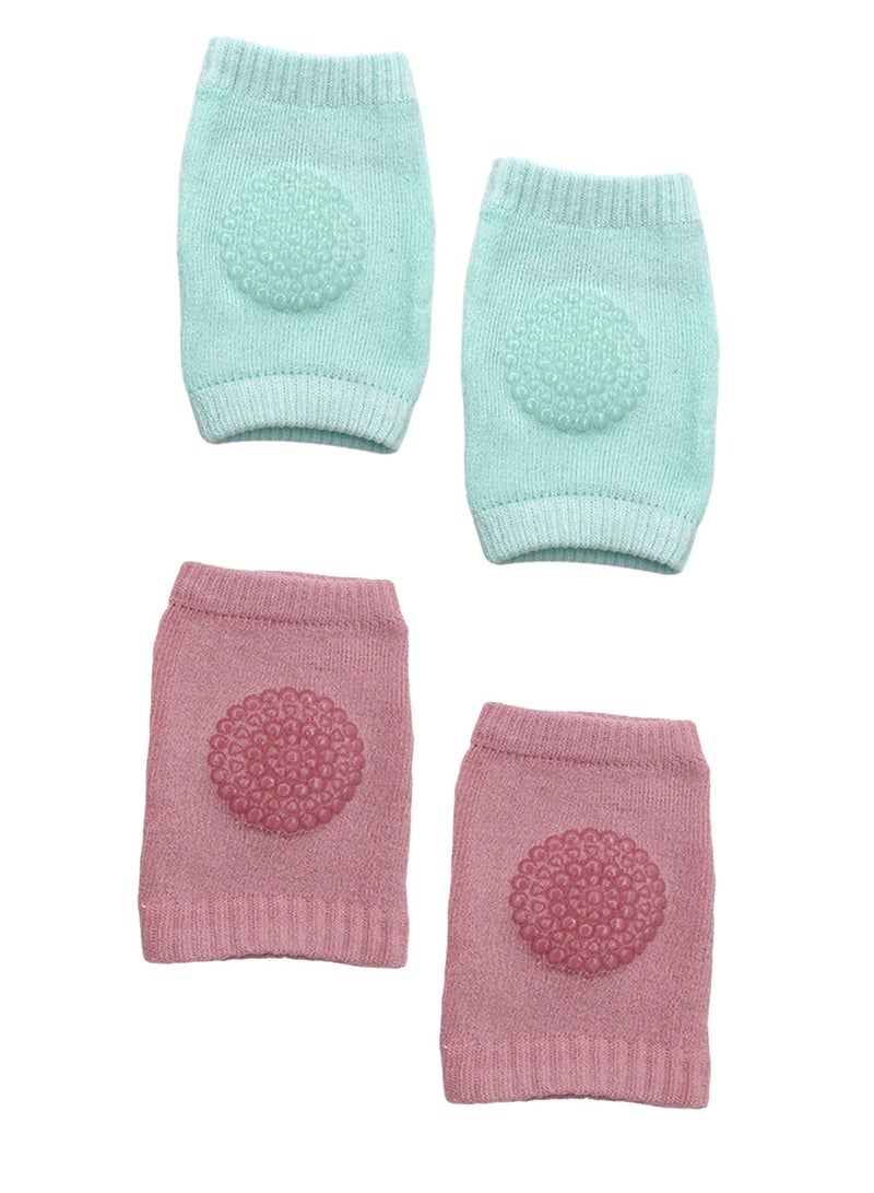 2 Pairs Baby Knee Pads Toddlers Learning Crawling Walking Knee Protectors Anti Slip Kneepads （Green+Pink） - Image 1
