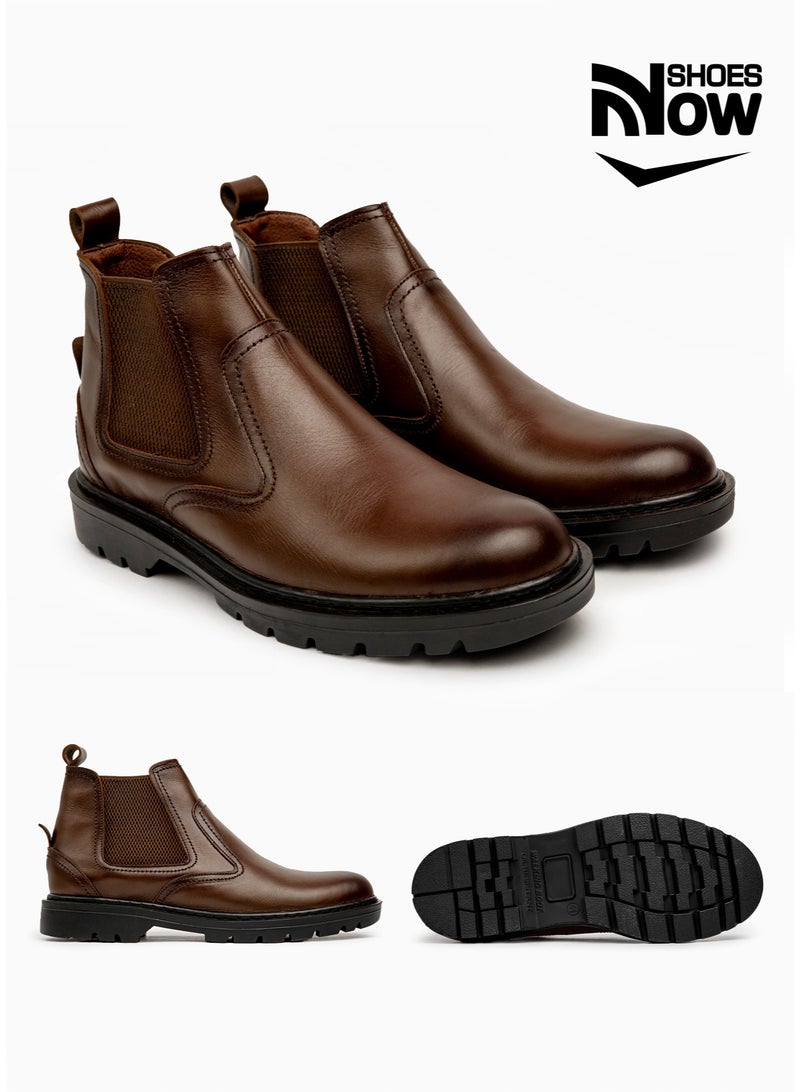 ناو شوز هاف بوت رجالي كلاسيك جلد مريح - تصميم إيطالي عصري بمطاط جانبي. - Image 2