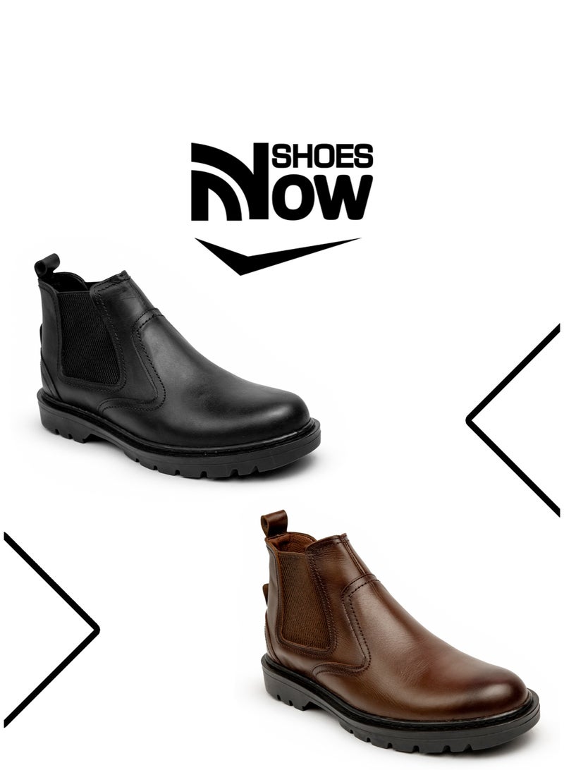 ناو شوز هاف بوت رجالي كلاسيك جلد مريح - تصميم إيطالي عصري بمطاط جانبي. - Image 3