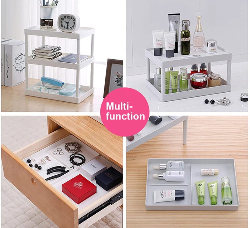 FAYBY Plastic Multipurpose Double Layer Desktop Rack 2 Tier Shelf Organizer Stationary Cosmetic Make Up Desktop Storage (Multicolor) - Image 5