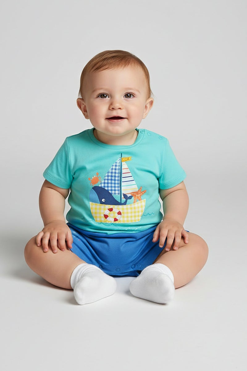 Hamleys Toddlers Boy Graphic Print Short Sleeve Jumpsuit, Multicolor - Image 1