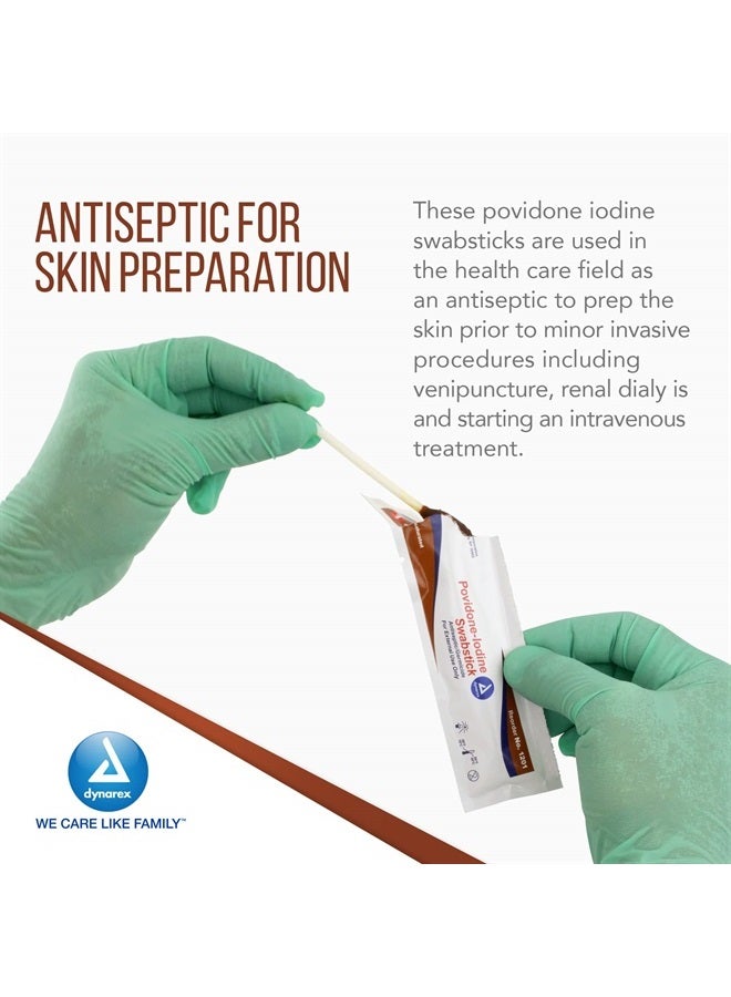 Dynarex Povidone Iodine Swabsticks, Swabstick Packaged in Individual Foil Pack, Antiseptic for Skin Preparation, Brown, 1 Box of 50  Povidone Iodine Swabsticks - Image 4