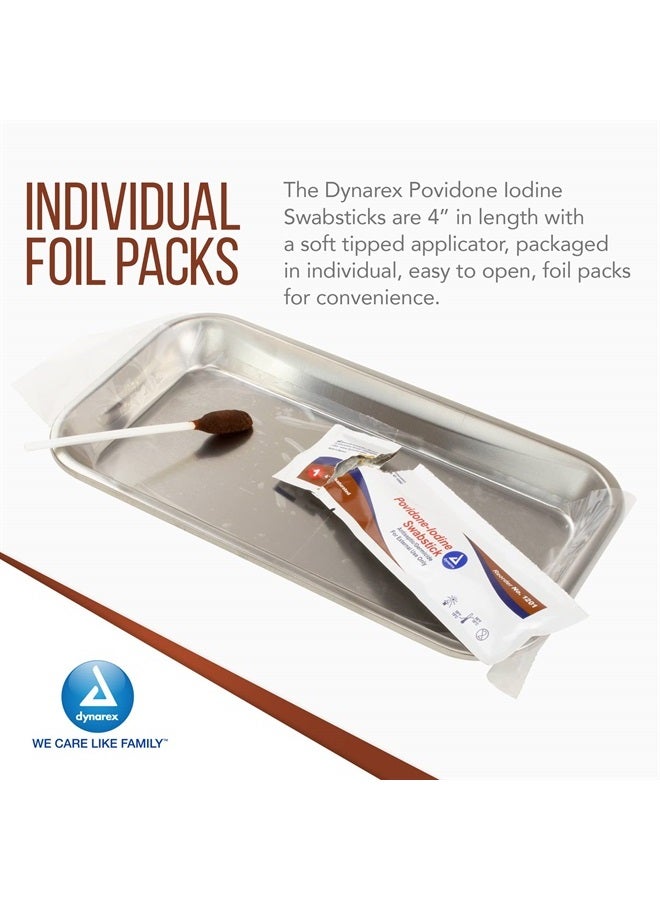 Dynarex Povidone Iodine Swabsticks, Swabstick Packaged in Individual Foil Pack, Antiseptic for Skin Preparation, Brown, 1 Box of 50  Povidone Iodine Swabsticks - Image 3