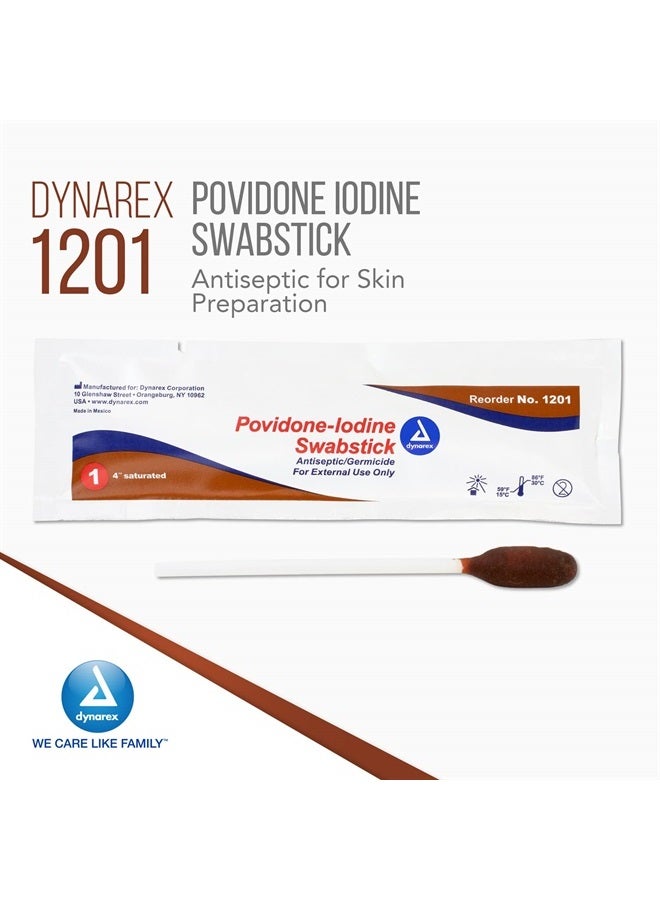 Dynarex Povidone Iodine Swabsticks, Swabstick Packaged in Individual Foil Pack, Antiseptic for Skin Preparation, Brown, 1 Box of 50  Povidone Iodine Swabsticks - Image 2