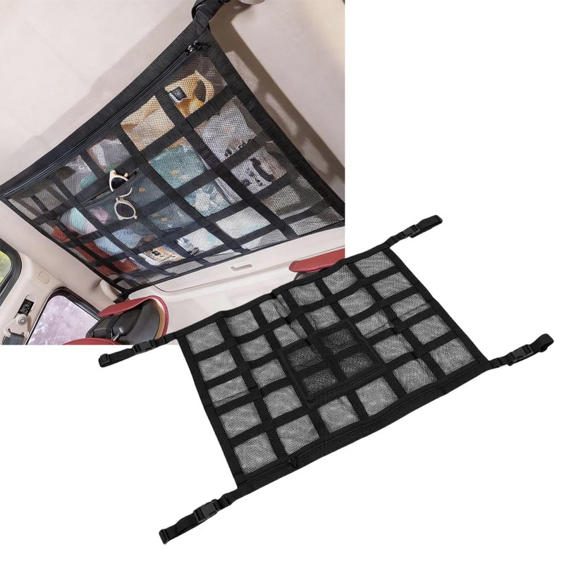 Double Layer Car Ceiling Cargo Net Pocket Organizer 31 5x21 65 Inches Roof Storage - Image 2