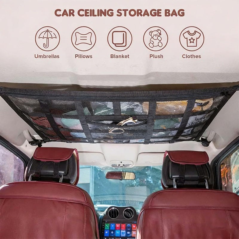 Double Layer Car Ceiling Cargo Net Pocket Organizer 31 5x21 65 Inches Roof Storage - Image 3