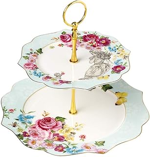 Bicuzat Bicuzat Elegant Bone China Rose Pattern 2-tier Cake Stand/Cupcake Stand/Pastry Serving Cake Stand In Gift Box  - Image 1