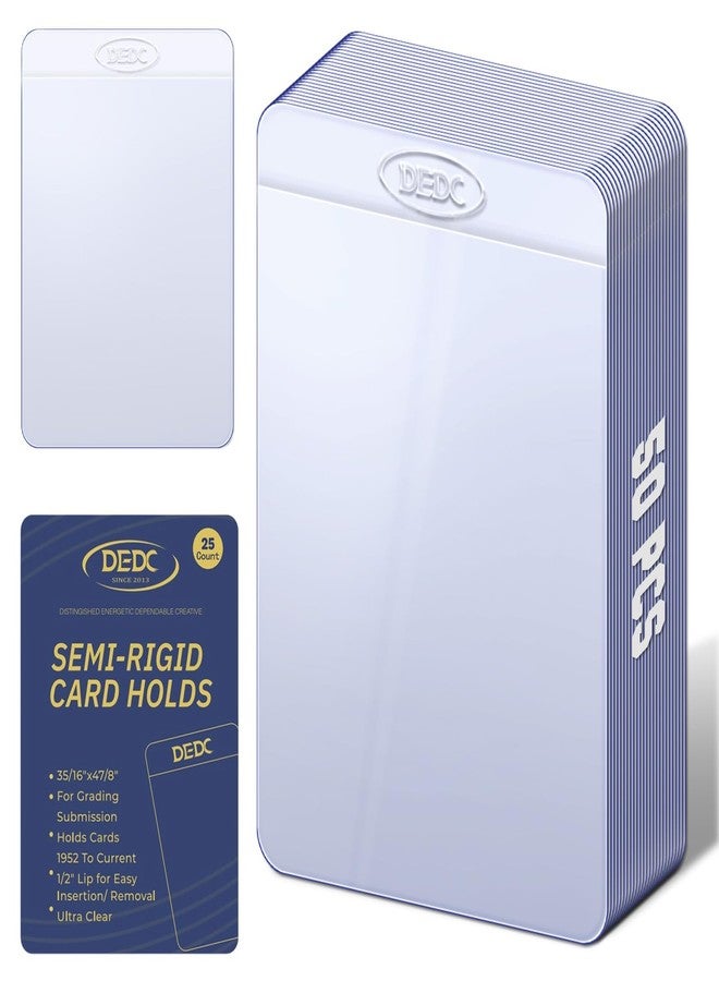 DEDC 50Pcs Semi Rigid Card Holder, Semi Rigid Card Sleeves 1/2 Lip Semi-Rigid Tall Card Holders Trading Card Sleeve for PSA, SGC, BGS, CSG Graded Card Protector - Image 1
