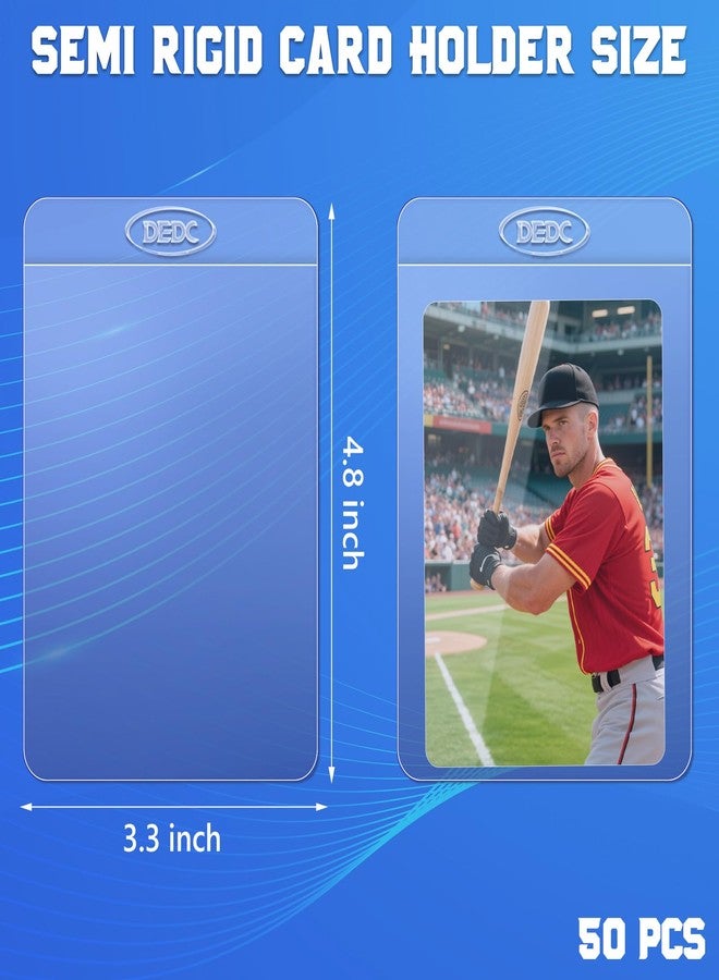 DEDC 50Pcs Semi Rigid Card Holder, Semi Rigid Card Sleeves 1/2 Lip Semi-Rigid Tall Card Holders Trading Card Sleeve for PSA, SGC, BGS, CSG Graded Card Protector - Image 2