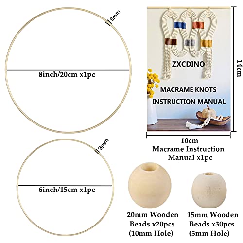 ZXCDINO 119pcs Macrame Kits for Starter 3mm x 109Yards Natural Cotton Macrame Cord with 100pcs Wooden Beads,10pcs Wooden Rings,Wooden Sticks,Metal Rings,S Hooks Macrame Supplies for Plant Hangers - Image 3