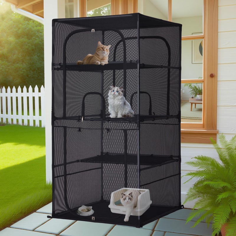 Deblue Catio Outdoor Cat Enclosure Window 61.4" H Large Cat Cage with Perches 4 Tiers Cat Patio Playpen Kitten Kennel for Multiple Indoor Cats - Image 1