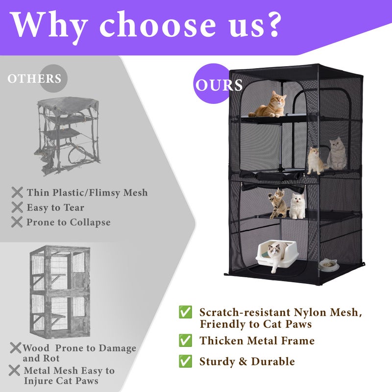 Deblue Catio Outdoor Cat Enclosure Window 61.4" H Large Cat Cage with Perches 4 Tiers Cat Patio Playpen Kitten Kennel for Multiple Indoor Cats - Image 2
