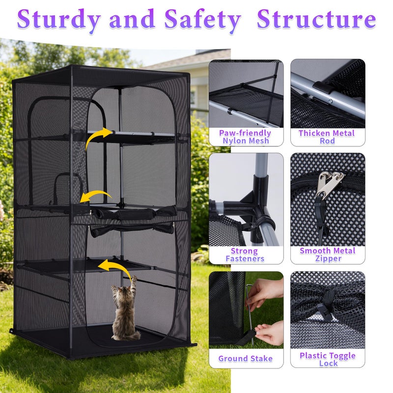 Deblue Catio Outdoor Cat Enclosure Window 61.4" H Large Cat Cage with Perches 4 Tiers Cat Patio Playpen Kitten Kennel for Multiple Indoor Cats - Image 4