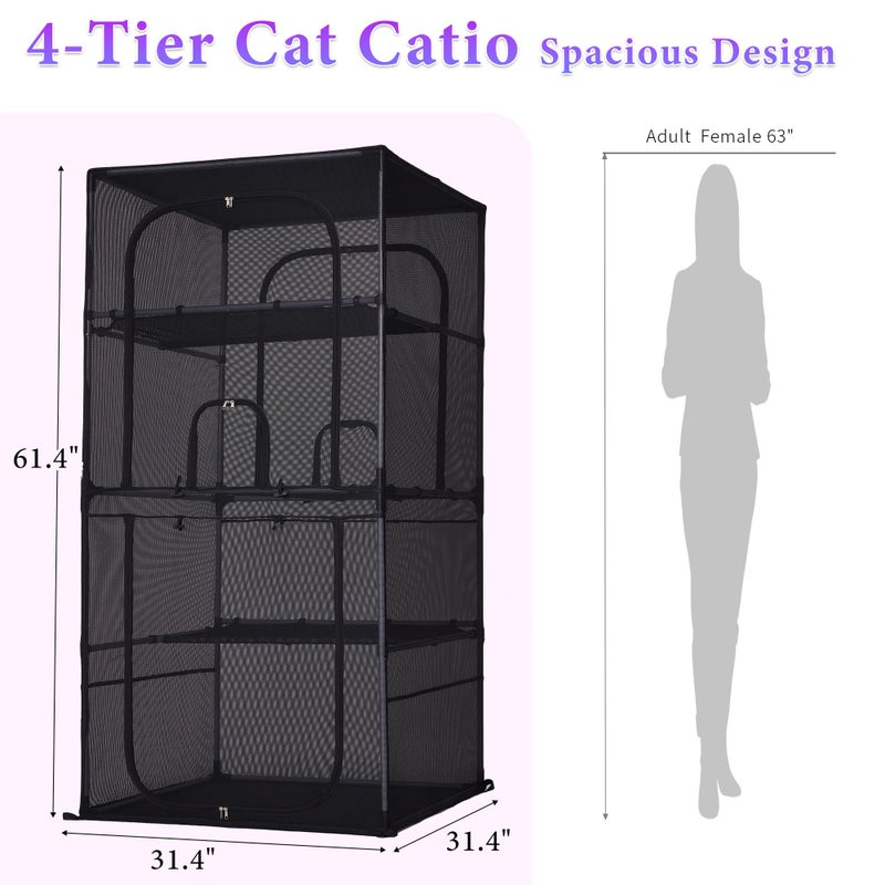 Deblue Catio Outdoor Cat Enclosure Window 61.4" H Large Cat Cage with Perches 4 Tiers Cat Patio Playpen Kitten Kennel for Multiple Indoor Cats - Image 3