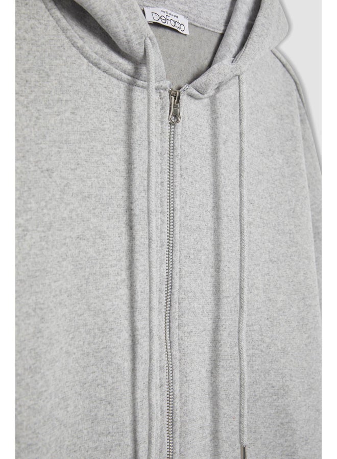 DeFacto Woman Oversize Fit Hooded Long Sleeve Knitted Cardigan  - Image 5