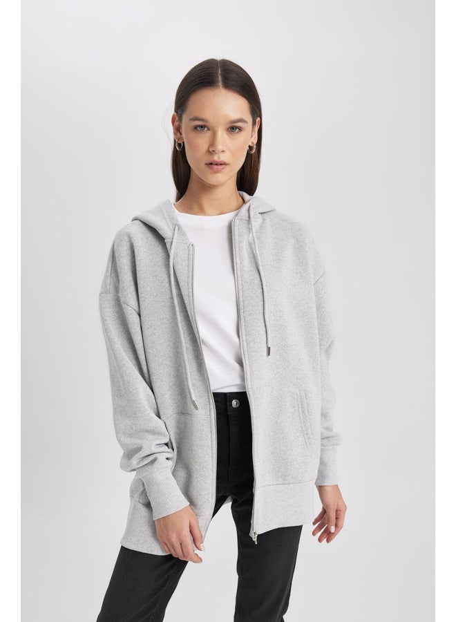 DeFacto Woman Oversize Fit Hooded Long Sleeve Knitted Cardigan  - Image 2