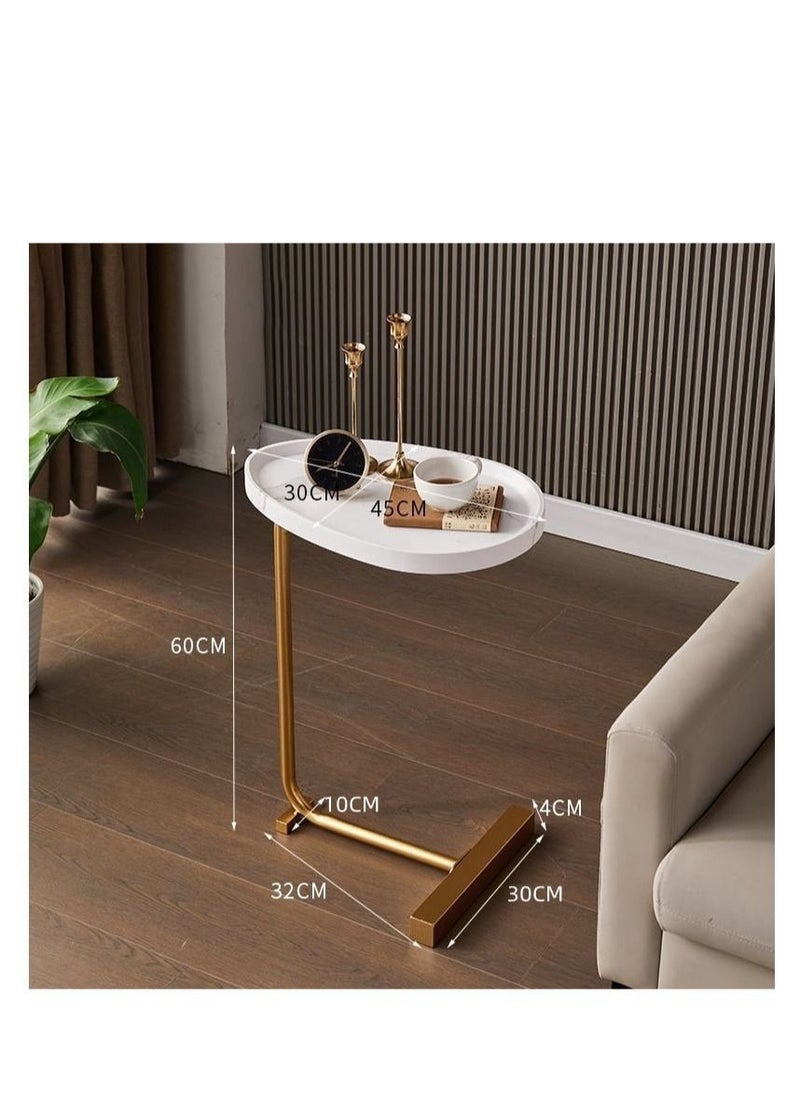MIXDE - Sofa Side Table C Shaped End Table Slide Under Sofa Table Couch End Tables for Living Room Bedroom Bathroom Rustic Snack Coffee Laptop Table Egg Oval Shaped Metal Frames Easy Assembly - Image 1