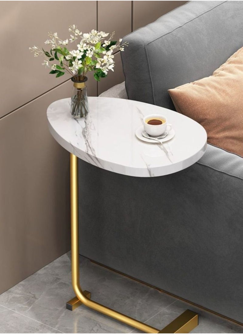 MIXDE - Sofa Side Table C Shaped End Table Slide Under Sofa Table Couch End Tables for Living Room Bedroom Bathroom Rustic Snack Coffee Laptop Table Egg Oval Shaped Metal Frames Easy Assembly - Image 1