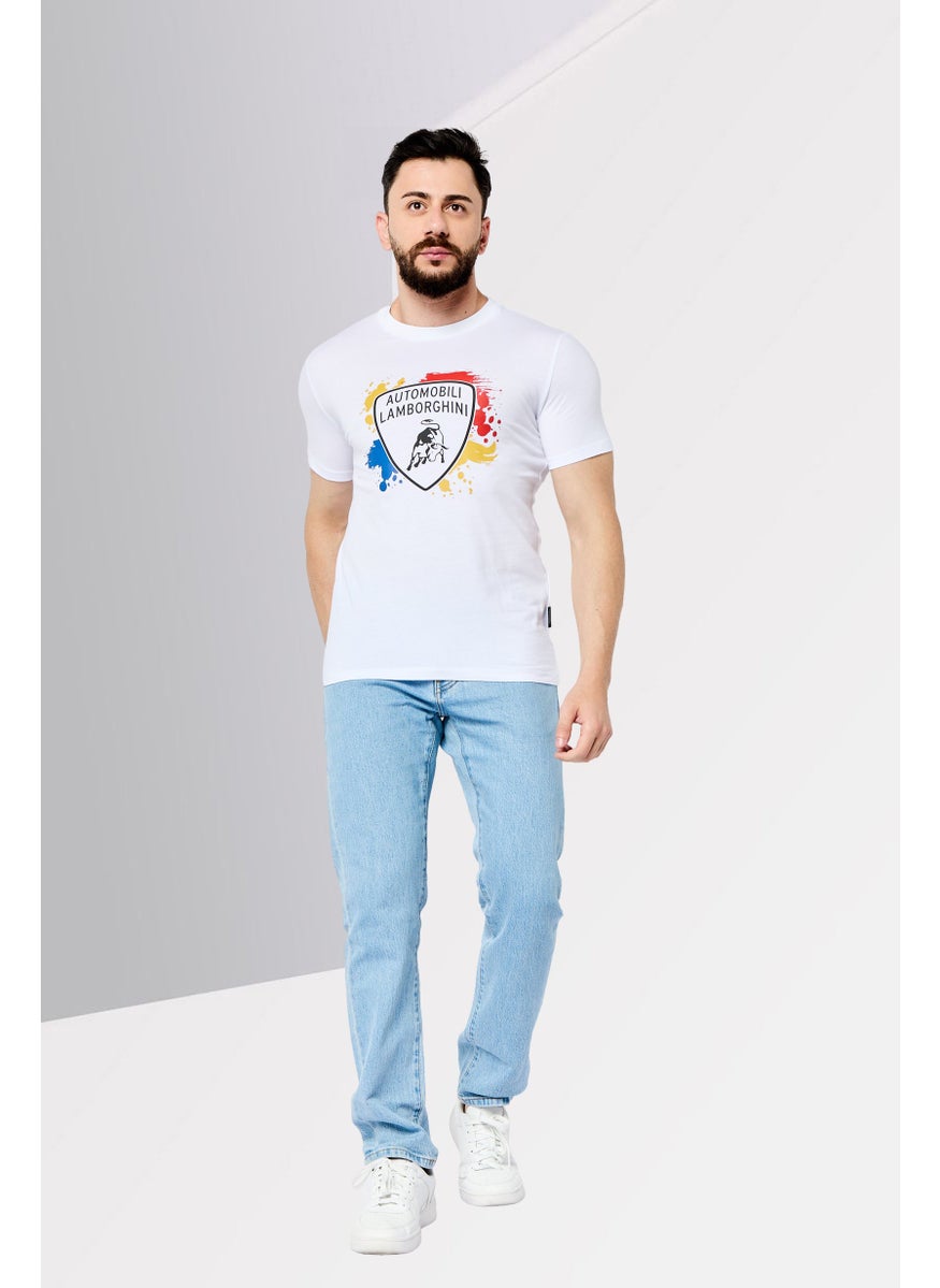 LAMBORGHINI - Men Crew Neck Short Sleeves Brand Logo T-Shirt, White - Image 1