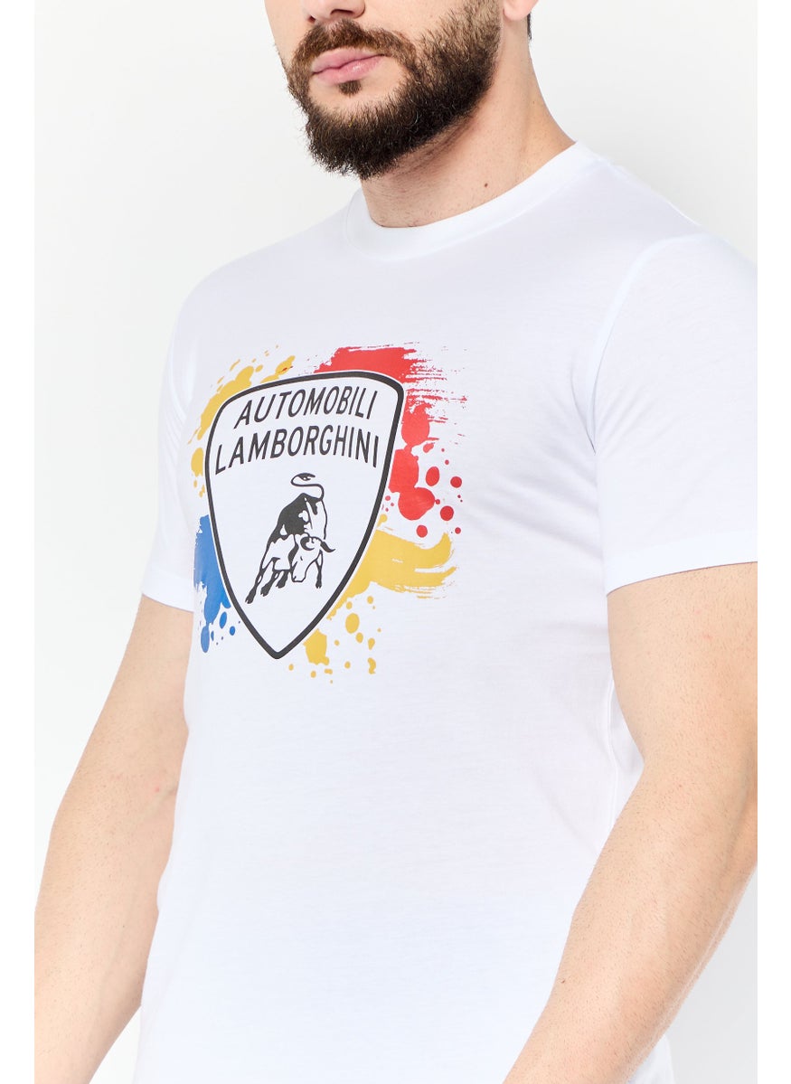 LAMBORGHINI - Men Crew Neck Short Sleeves Brand Logo T-Shirt, White - Image 1