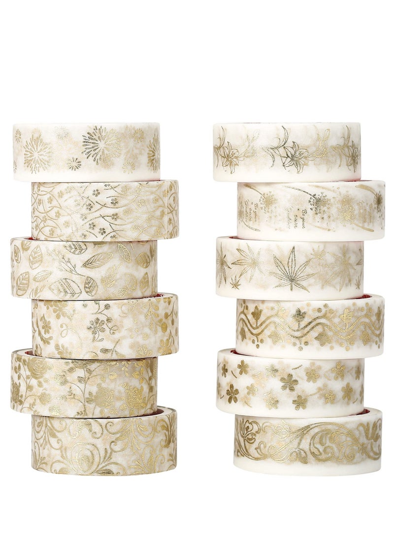 Y&D Gold Vintage Washi Tape 15mm Botanical Foil Masking with Leaves, Aesthetic Decorative for Bullet Journal Supplies DIY Crafts Scrapbooking Planner Gift Wrapping - Image 1