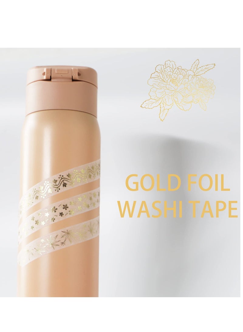 Y&D Gold Vintage Washi Tape 15mm Botanical Foil Masking with Leaves, Aesthetic Decorative for Bullet Journal Supplies DIY Crafts Scrapbooking Planner Gift Wrapping - Image 5