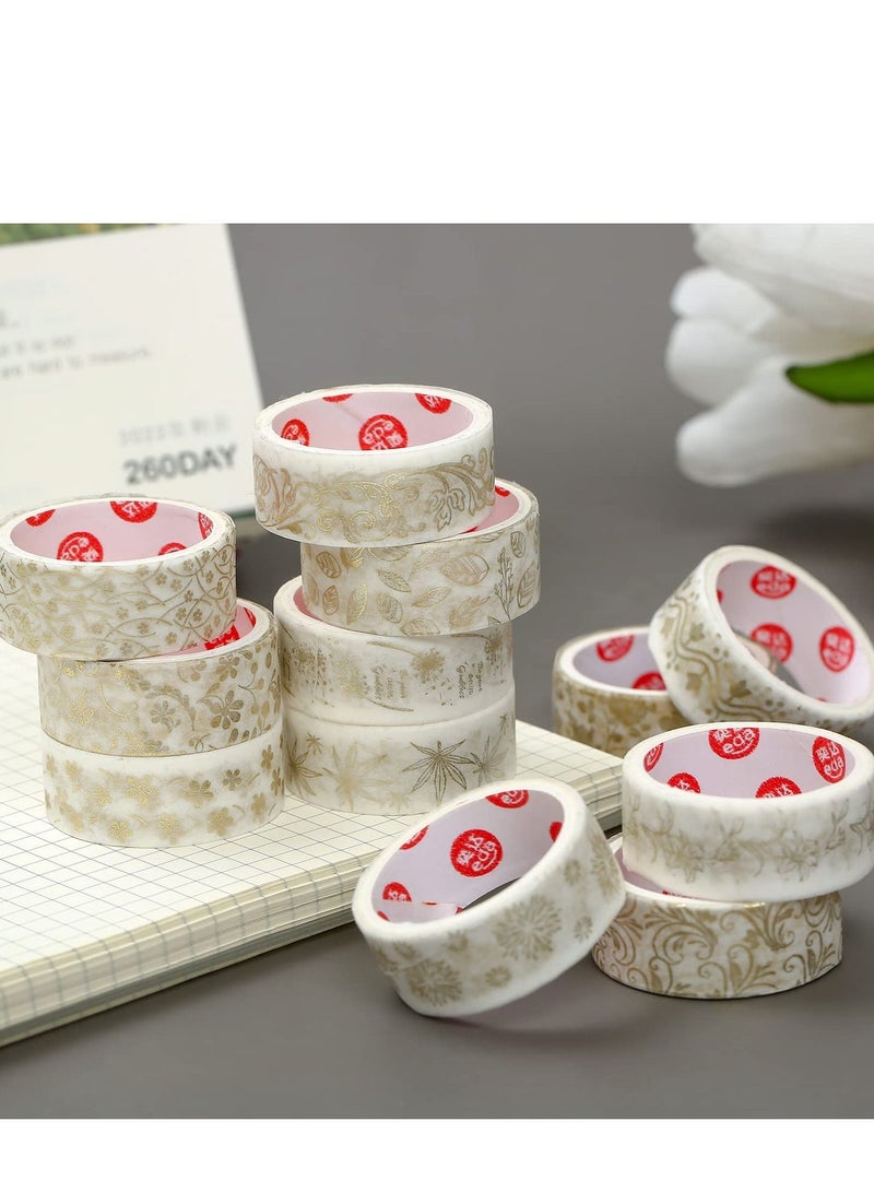 Y&D Gold Vintage Washi Tape 15mm Botanical Foil Masking with Leaves, Aesthetic Decorative for Bullet Journal Supplies DIY Crafts Scrapbooking Planner Gift Wrapping - Image 4