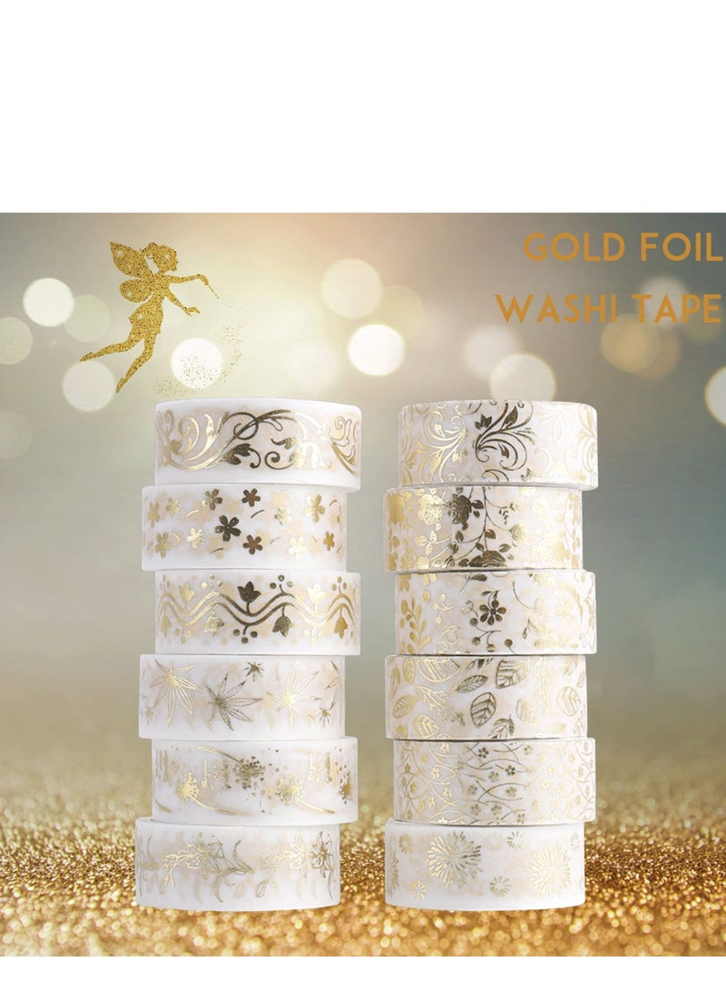 Y&D Gold Vintage Washi Tape 15mm Botanical Foil Masking with Leaves, Aesthetic Decorative for Bullet Journal Supplies DIY Crafts Scrapbooking Planner Gift Wrapping - Image 2