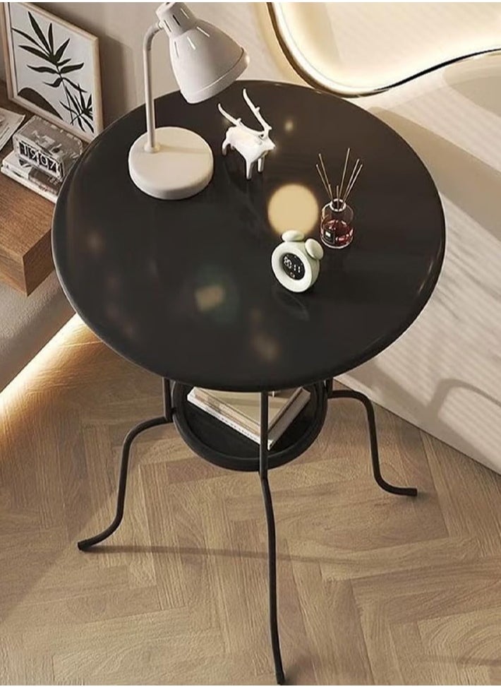 Dida-cosmos Metal Round Tea and Coffee Table, 68*50cm Double-Layer Small Round Table, Wrought Iron Coffee Table, Retro Small Round Table, Bedroom Side Table, Balcony Table, Garden Table Furniture (Black)