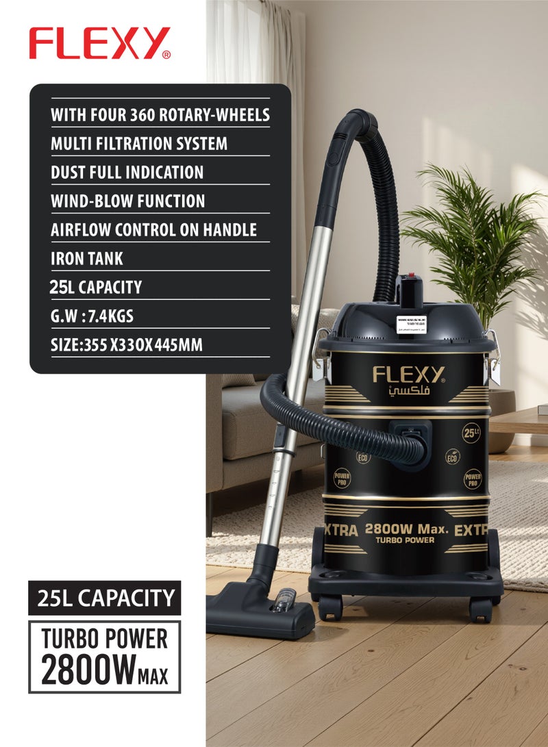 Flexy 2800W Turbo Vacuum Cleaner, 25L Iron Tank, Blower Function, Multi-Filtration, Airflow Control, 360° Wheels, High Power Motor, 2-Year Warranty - Image 4