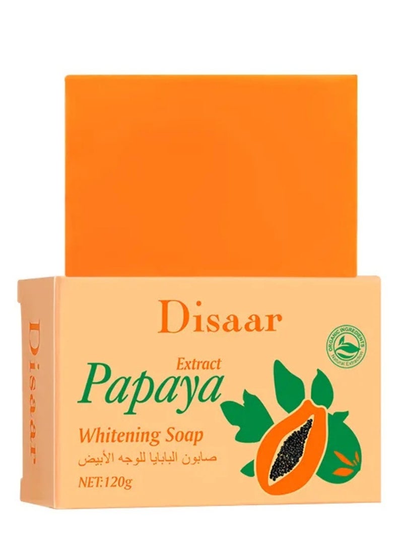 Disaar 120g Papaya Whitening Soap Organic Soap Skin Whitening Papaya Vitamin E Brighten Moisturizer Natural Skin Whitening Bar Reduce Cleanse and Even Skin Tone Brightening Papaya Soap Bar - Image 1