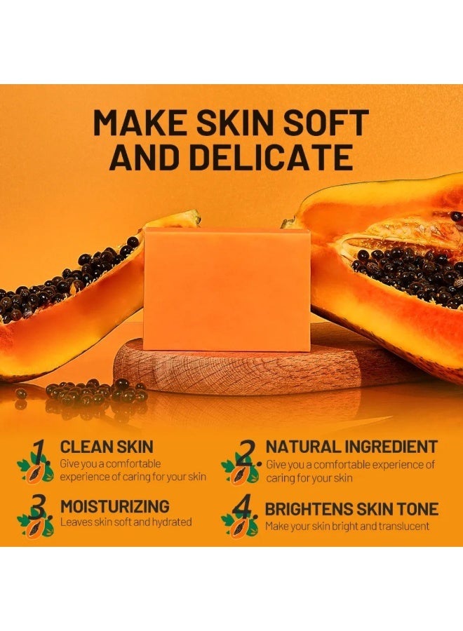 Disaar 120g Papaya Whitening Soap Organic Soap Skin Whitening Papaya Vitamin E Brighten Moisturizer Natural Skin Whitening Bar Reduce Cleanse and Even Skin Tone Brightening Papaya Soap Bar - Image 3