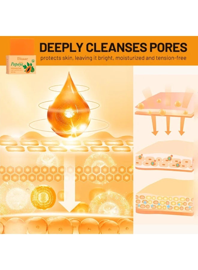 Disaar 120g Papaya Whitening Soap Organic Soap Skin Whitening Papaya Vitamin E Brighten Moisturizer Natural Skin Whitening Bar Reduce Cleanse and Even Skin Tone Brightening Papaya Soap Bar - Image 4